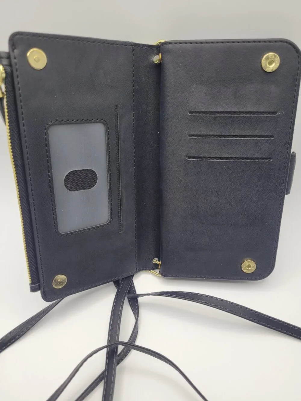 iPhone 14 Pro Max Wallet Case Crossbody Black Card Holder Zipper Snap Magnetic